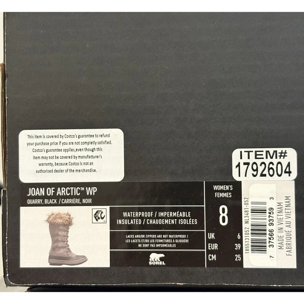 Sorel Women's Joan of Arctic Waterproof Boots Size US 8 Quarry Gray Suede New